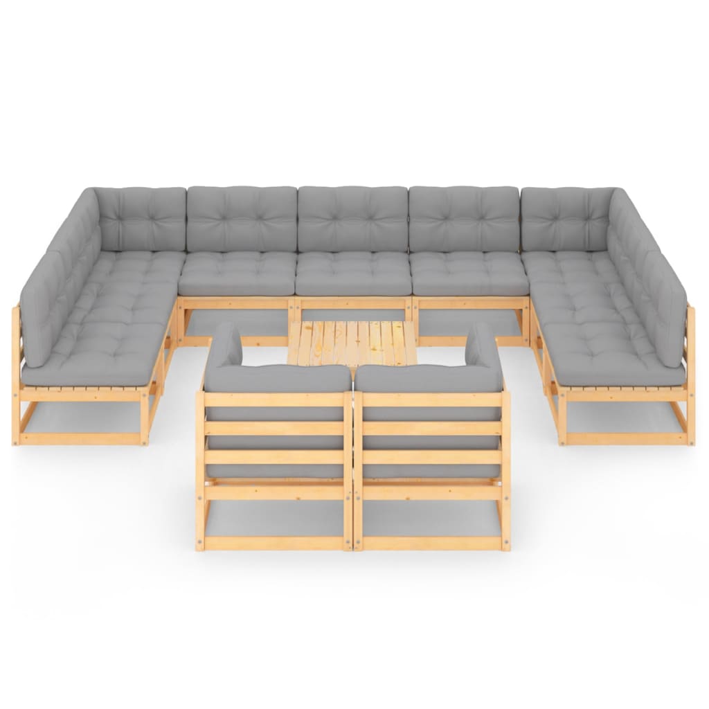 12-tlg. Garten-Lounge-Set mit Kissen Kiefer Massivholz